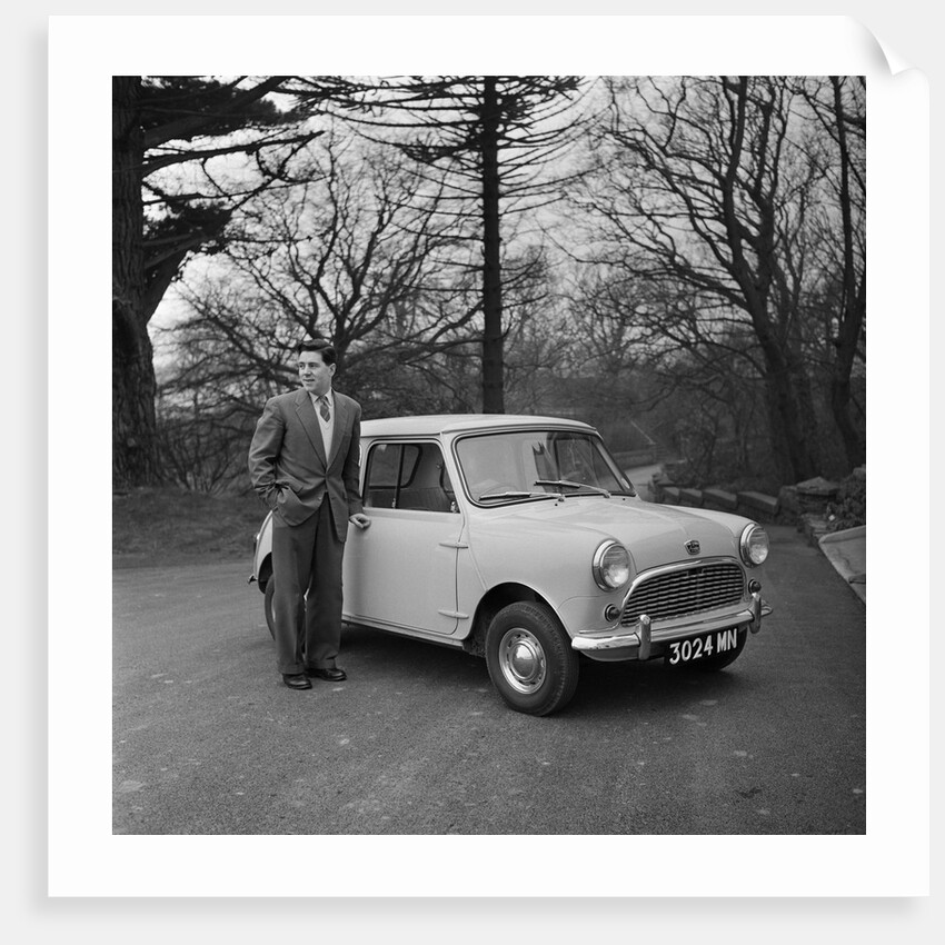 Geoff Duke receiving Mini Minor car by Manx Press Pictures