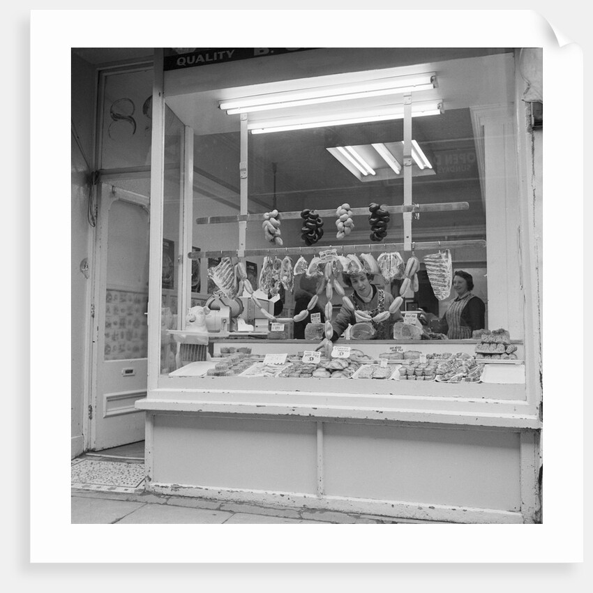 Sausages in Craine's shop window, Isle of Man by Manx Press Pictures