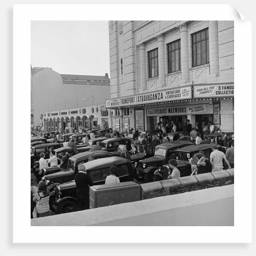 Austin Seven motorcars outside the Crescent cinema by Manx Press Pictures
