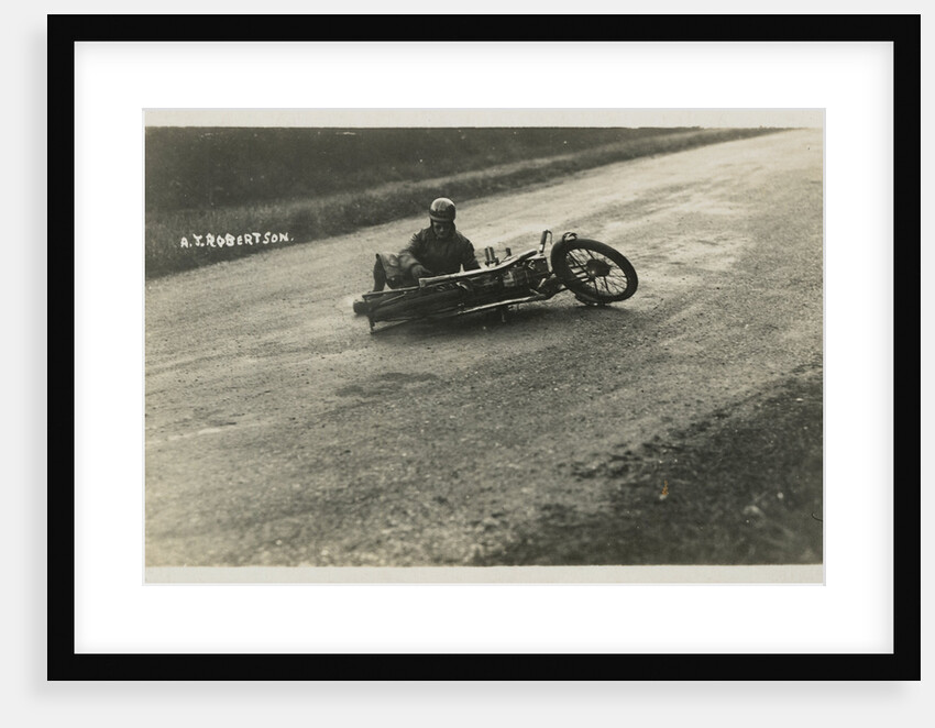 Rider A.J. Robertson on the ground, with his machine laid down on the road beside him, 1925 or 1926 (?) TT (Tourist Trophy) by Thomas Horsfell Midwood
