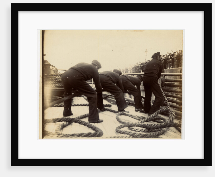 Sailors putting rope on a steamer by Anonymous