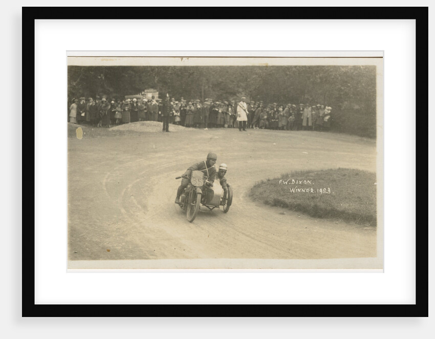 F.W. Dixon aboard sidecar outfit number 55, 1923 TT (Tourist Trophy) by Thomas Horsfell Midwood