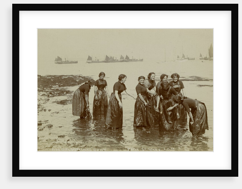Women employed herring processing or 'fish girls' captured washing down their aprons, Port St Mary by Vere Lawrence Swales