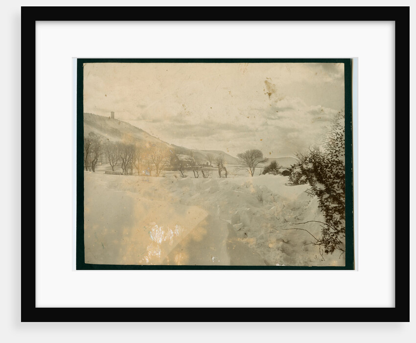 Snow covered scene with Ballure Church in the background by George Bellett Cowen