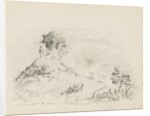 Group of figures and horses on side of hill to left-hand side. by Unknown