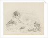 Group of figures and horses on side of hill to left-hand side. by Unknown