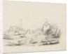 Farmyard with figures, farm carts, horses and a dove cote or pigeon tower to right-hand side by Unknown