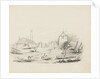 Farmyard with figures, farm carts, horses and a dove cote or pigeon tower to right-hand side by Unknown