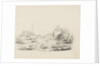 Farmyard with figures, farm carts, horses and a dove cote or pigeon tower to right-hand side by Unknown