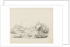 Farmyard with figures, farm carts, horses and a dove cote or pigeon tower to right-hand side by Unknown