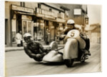 BMW sidecar outfit (number 5) passing through Onchan village by T.M. Badger