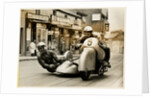BMW sidecar outfit (number 5) passing through Onchan village by T.M. Badger
