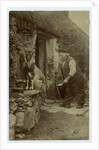 John Kinnish ('Old Pete') outside his cottage - with goat by Thomas Horsfell Midwood