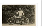 Dougie M. Brown posing with Humber machine number 82 (registration MN 11), 1914 (?) TT (Tourist Trophy) by Anonymous