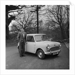 Geoff Duke receiving Mini Minor car by Manx Press Pictures