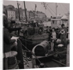 Radio Caroline disc jockeys Tony Prince and Dave Lee Travis on boat, East Quay, Ramsey Harbour by Manx Press Pictures