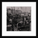 Radio Caroline disc jockeys Tony Prince and Dave Lee Travis on boat, East Quay, Ramsey Harbour by Manx Press Pictures