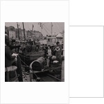 Radio Caroline disc jockeys Tony Prince and Dave Lee Travis on boat, East Quay, Ramsey Harbour by Manx Press Pictures