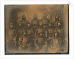 Sepia studio group portrait of named crew of the Two Sisters lifeboat, 1887 by Thomas Horsfell Midwood
