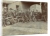 Early motorcyclists group at Quiggin's Timber Yard, Douglas by Donald Collister