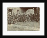 Early motorcyclists group at Quiggin's Timber Yard, Douglas by Donald Collister