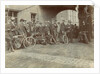 Early motorcyclists group at Quiggin's Timber Yard, Douglas by Donald Collister