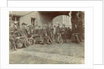 Early motorcyclists group at Quiggin's Timber Yard, Douglas by Donald Collister