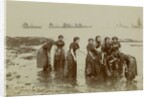 Women employed herring processing or 'fish girls' captured washing down their aprons, Port St Mary by Vere Lawrence Swales