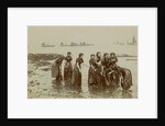 Women employed herring processing or 'fish girls' captured washing down their aprons, Port St Mary by Vere Lawrence Swales