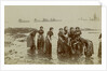 Women employed herring processing or 'fish girls' captured washing down their aprons, Port St Mary by Vere Lawrence Swales