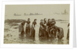 Women employed herring processing or 'fish girls' captured washing down their aprons, Port St Mary by Vere Lawrence Swales