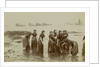 Women employed herring processing or 'fish girls' captured washing down their aprons, Port St Mary by Vere Lawrence Swales