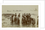 Women employed herring processing or 'fish girls' captured washing down their aprons, Port St Mary by Vere Lawrence Swales