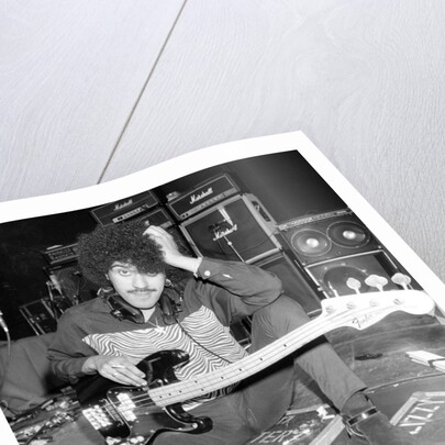 Phil Lynott of Thin Lizzy during a recording session for the groups new album. by Andy Hosie