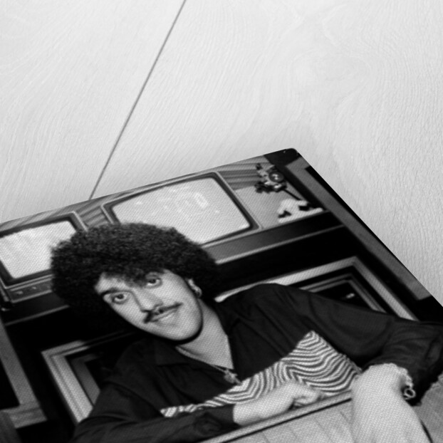 Phil Lynott of Thin Lizzy during a recording session for the groups new album. by Andy Hosie