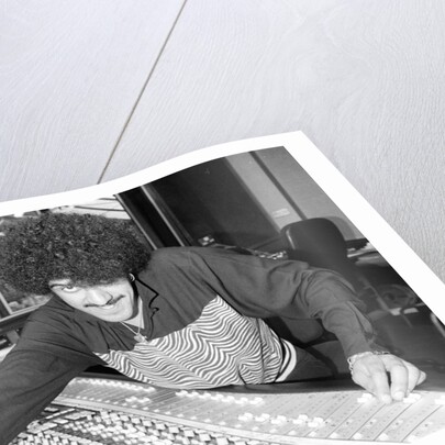 Phil Lynott of Thin Lizzy during a recording session for the groups new album. by Andy Hosie