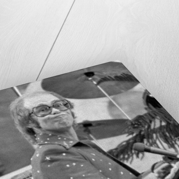 Elton John performing on stage at Wembley Stadium., London, England in June 1975 by Chris Barham