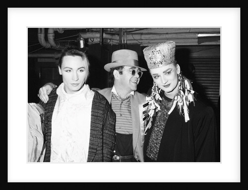 Boy George with with friend Marilyn and Elton John by Will Dyson