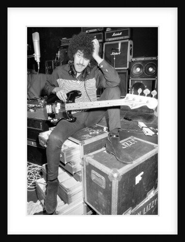 Phil Lynott of Thin Lizzy during a recording session for the groups new album. by Andy Hosie