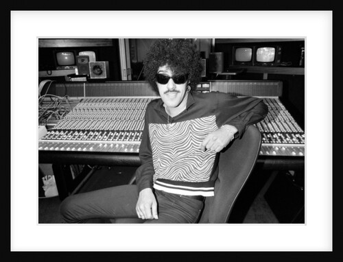 Phil Lynott of Thin Lizzy during a recording session for the groups new album. by Andy Hosie