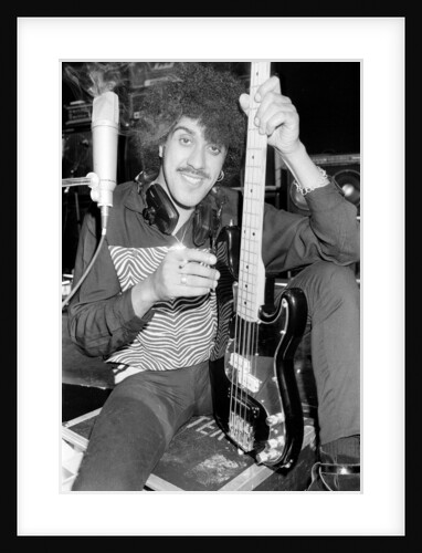 Phil Lynott of Thin Lizzy during a recording session for the groups new album. by Andy Hosie