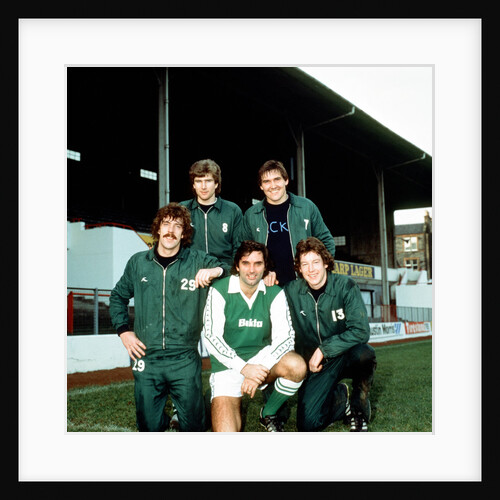 George Best at Hibernian, flanked by team-mates Tony Higgins, Joe Ward and Jackie MacNamara by Kent Gavin