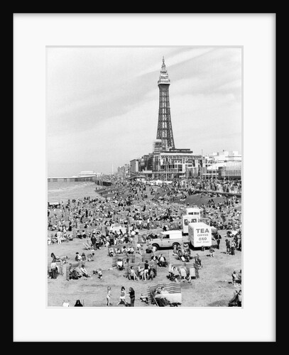 Blackpool Tower with people sitting on Blackpool Beach by Anonymous