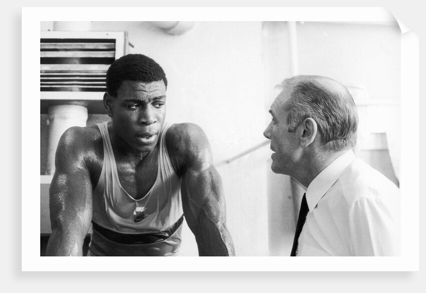 Frank Bruno with his trainer by Anonymous