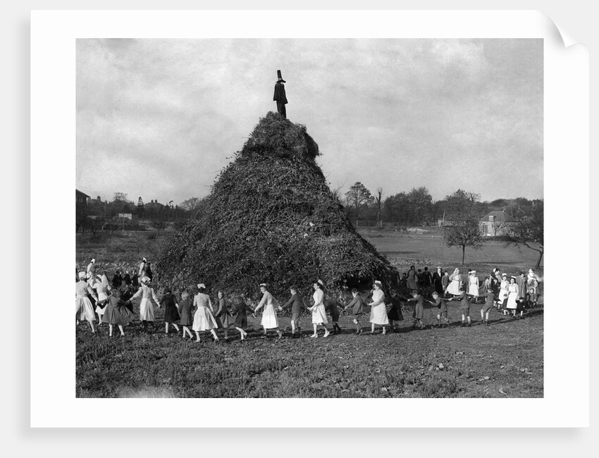 A huge pyre erected in the ground of the Aldersbrook Childrens Home, Wanstead, London by Staff