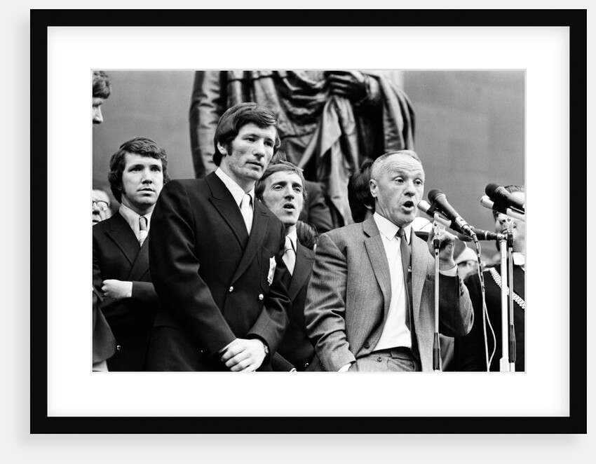Bill Shankly Liverpool manager on Liverpool team homecoming 1971 by Staff