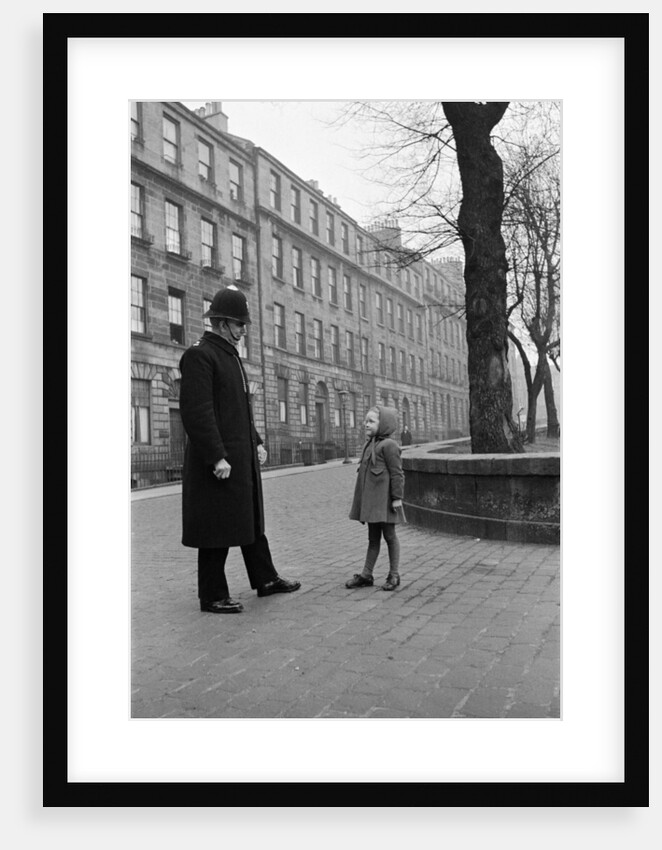 A policeman talking to a small girl, Edinburgh, 1945 by George Greenwell