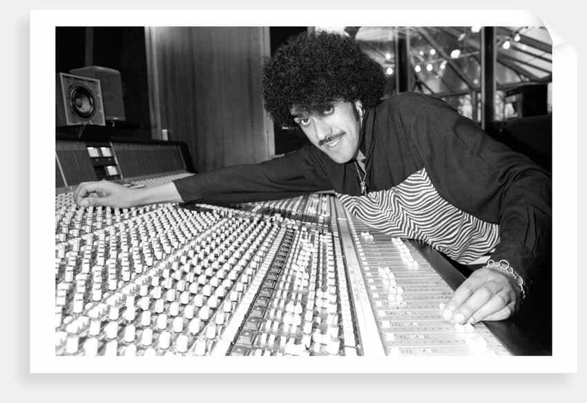 Phil Lynott of Thin Lizzy during a recording session for the groups new album. by Andy Hosie