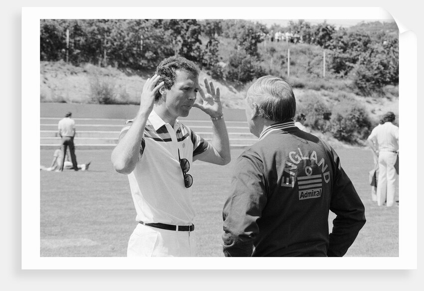 England manager Ron Greenwood talks to Franz Beckenbauer, 1982 World Cup Finals in Spain by Monte Fresco