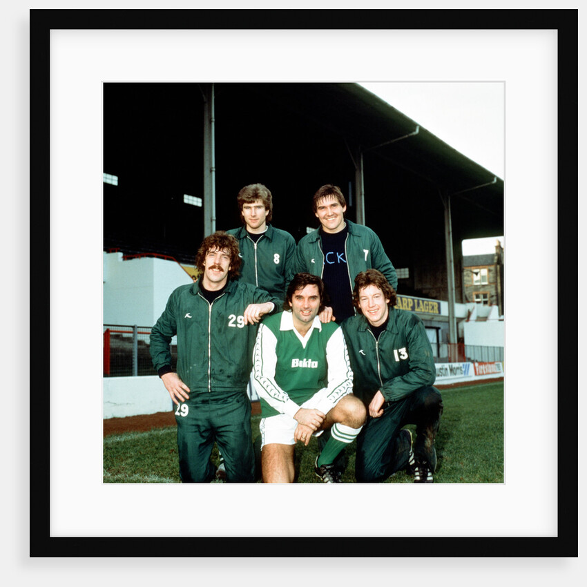 George Best at Hibernian, flanked by team-mates Tony Higgins, Joe Ward and Jackie MacNamara by Kent Gavin